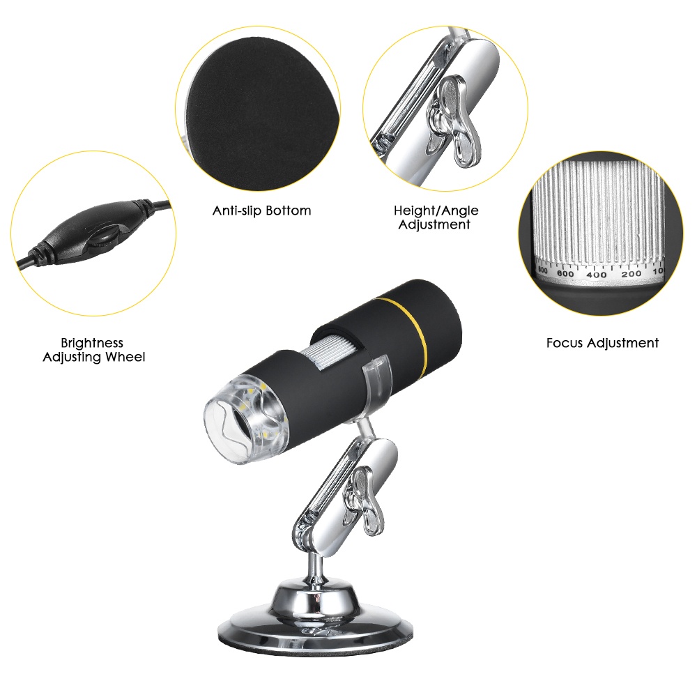 KOGEEK 1000X Magnification USB Digital Microscope with OTG Function Endoscope 8-LED Light Magnifying Glass Magnifier with Stand. 