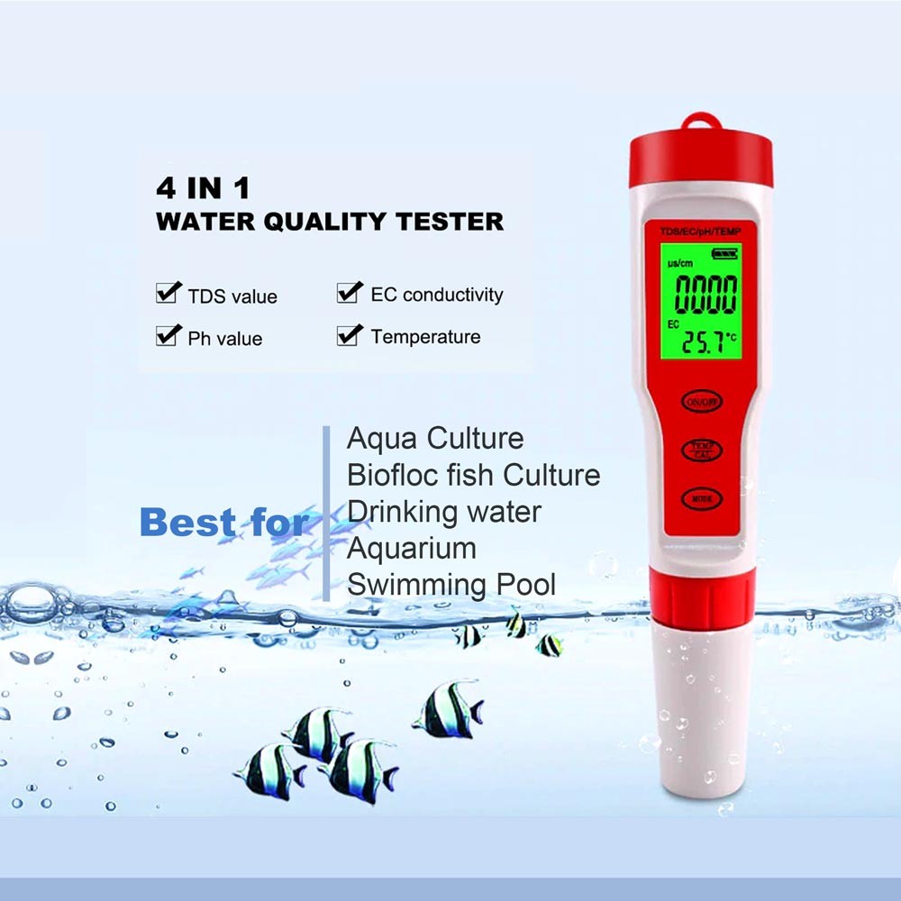 Professional TDS PH meter PH / TDS / EC / temperature meter 4 in 1 digital water quality tester kit for swimming pools aquariums-Red