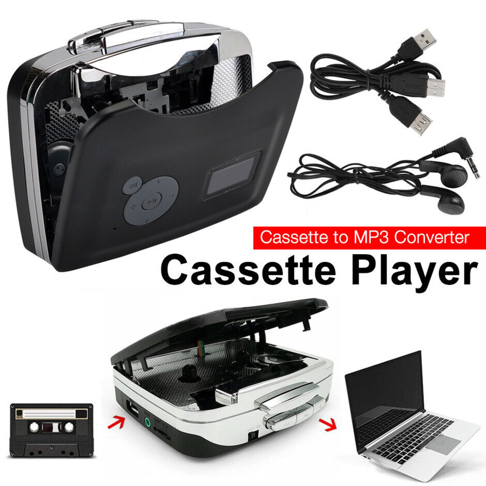 Digital MP3 With Headphones Music Player Cassette Player Portable Converter Recorder Convert Tapes to. 