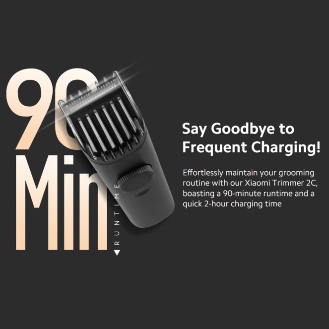 Xiaomi 2C Beard Trimmer Stainless Steel Blade IPX7 Waterproof Large 800mAh Battery Up to 90 Minutes Continuous Use 0.5mm Precision 40 Length Settings USB Type C Charging Safety Lock Feature Trimmer for Men and Women. 