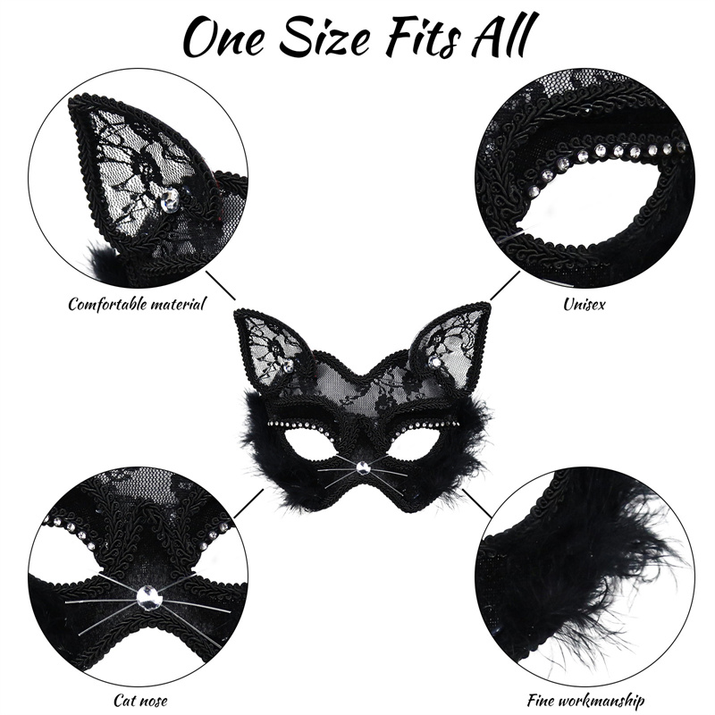 P-Jsmen Luxury Venetian Masquerade Mask Black Cat Lace Mask Fancy Dress Christmas Halloween Costume Party for Girls Women. 