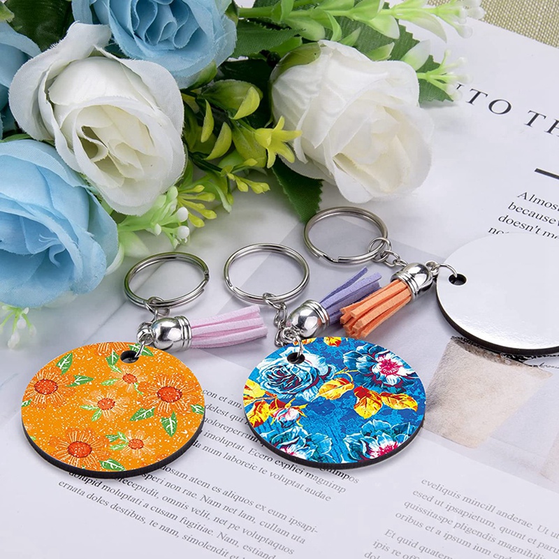 ZOROOM 240 Pieces Sublimation Blanks Keychain Set Round Key Rings Sublimation Ornament Blanks Heat Transfer Keychain Tassels. 