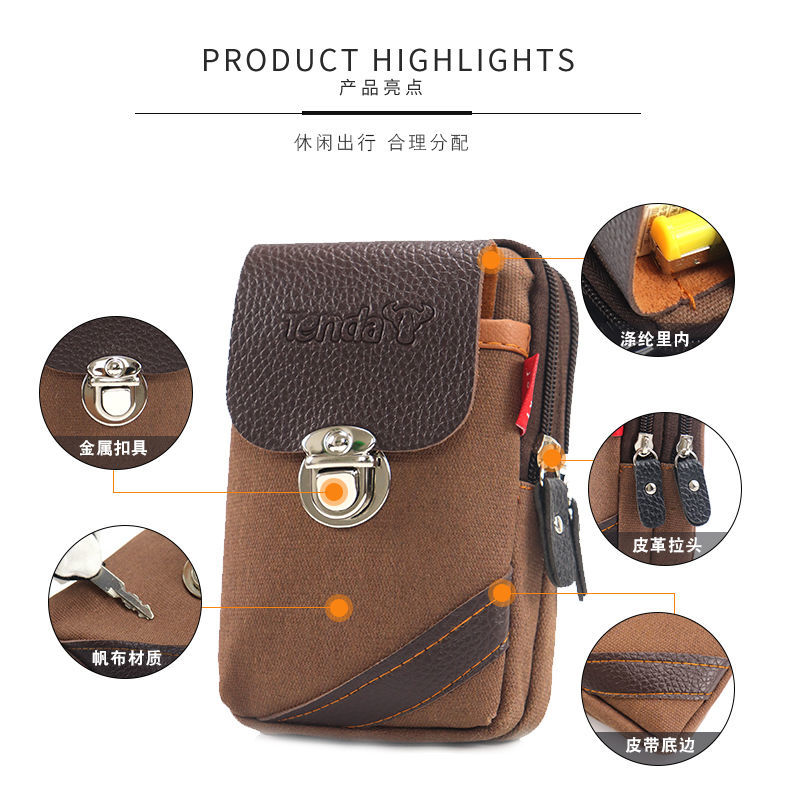 Nanjiren Canvas Bag Men's Waist Bag Multi-Functional New Belt Outdoor Work Bag Waist Hanging Bag. 