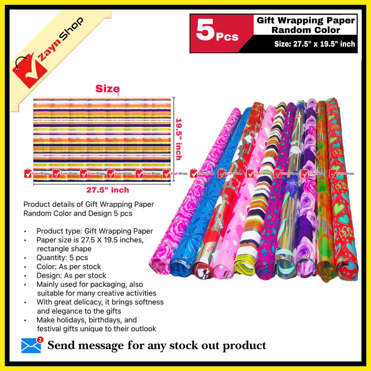 Gift Wrapping Paper 27.5 X 19.5 inches Random Color and Design 5 pcs