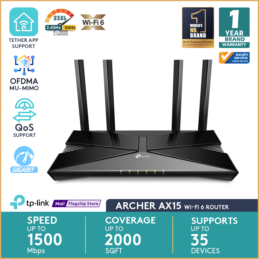 TP-Link Archer AX15 AX1500 Wi-Fi 6 Wireless Dual Band Gigabit Router OFDMA & Tether app support. 
