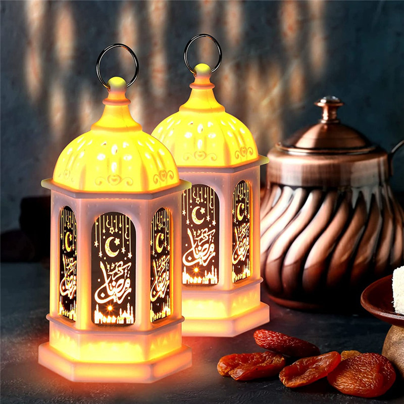 6PCS LED Eid Mubarak Lantern Moon Star Lights Moroccan Style Hanging Lantern White. 