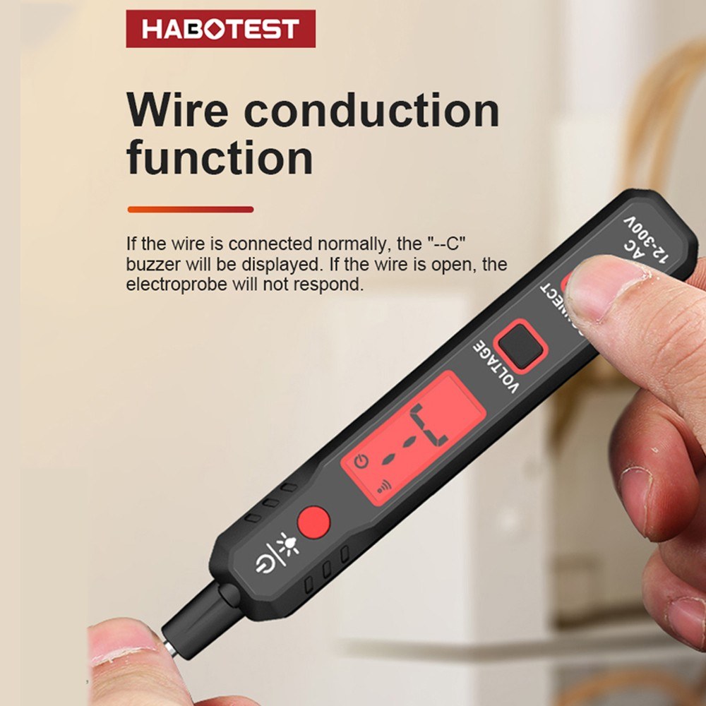 HABOTEST HT89 Voltage Tester AC 12~300V Contact Voltage Detector for Live/Null Wire with Flashlight LCD Display Breakpoint Finder with Sound and Light Alarm