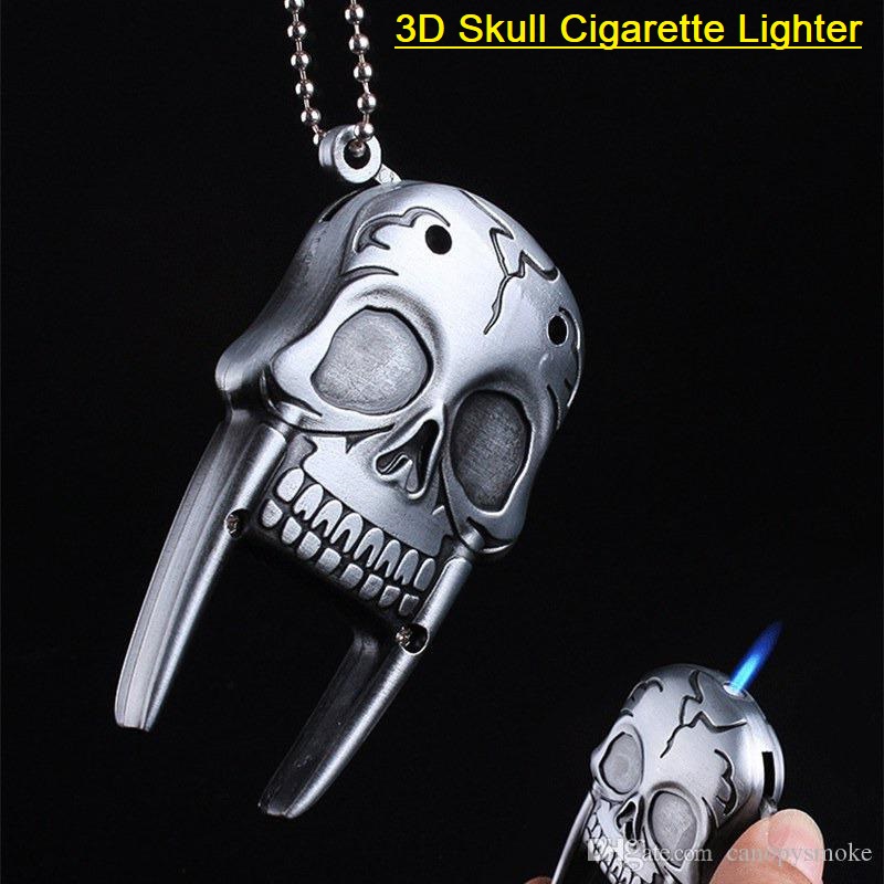 SKULL Shape Metal Body Skull Gas Lighters Skull Creative Refillable Windproof Gas Lighters With Portable Key Chain