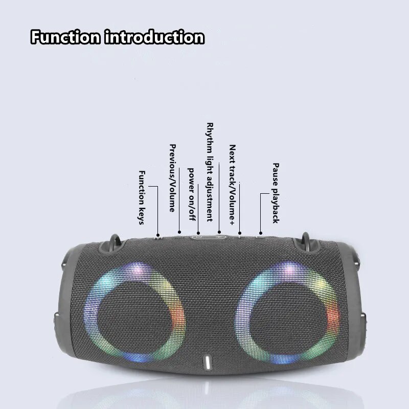 100W high power wireless TWS subwoofer portable waterproof card speaker RGB colorful rotating flashing light bluetooth speaker. 