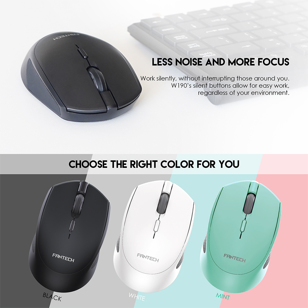 FANTECH W190 DUAL MODE 2.4Ghz and Bluetooth Wireless Mouse Up to 200 Hours Of Battery Mini Mute Silent Office Mouse Mice. 