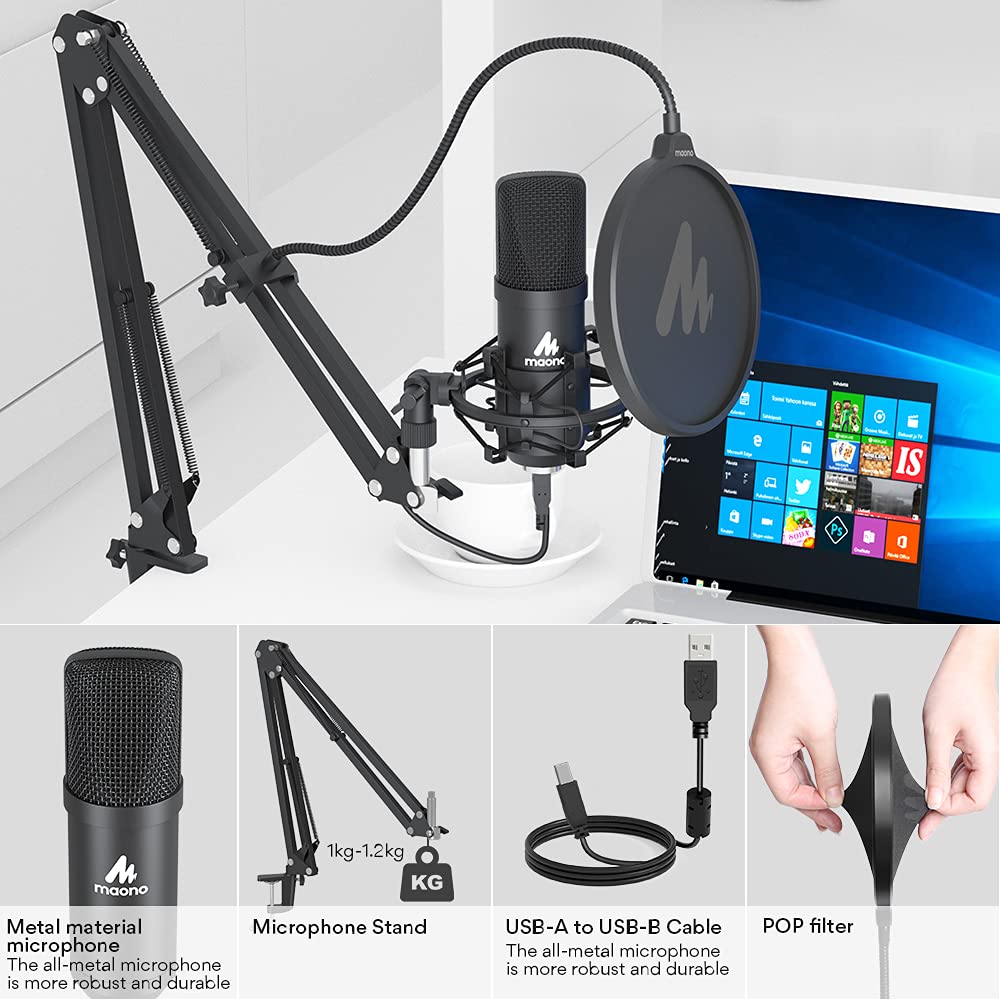 Maono AU-A04 Condenser USB Microphone Kit (Black). 