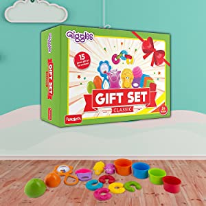 FUNSKOOL Giggles - Gift Set Classic Stack Nest Link Squeakers Teether Rattle Kids Playset. 