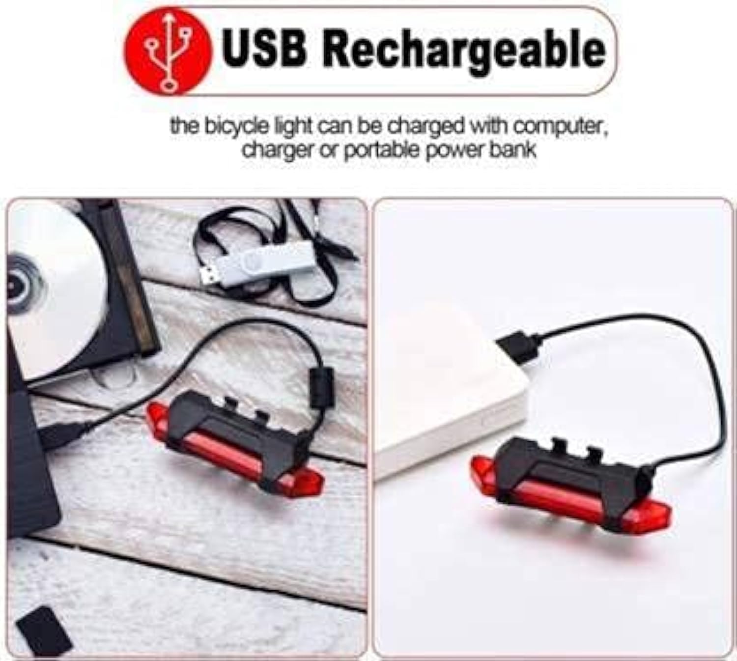 2-in-1 Rechargeable Cycle Light and Horn with Cycle Tail Light LED Cycle Light for Bicycle Front Rear Light Combo, Multicolor, Universal. 