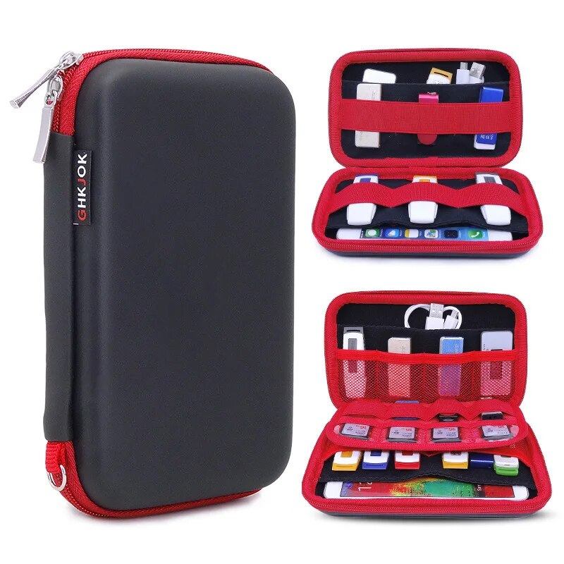 GHKJOK Carry external hard drive Case Organiser Small, Multiple USB Sticks, Memory Cards, Cables Smart Mobile Phone Cables