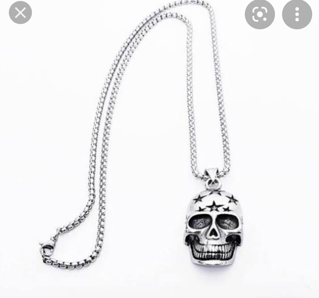 Stainless Steel Skull Vintage Black Pendant Long Man Necklace Jewelry