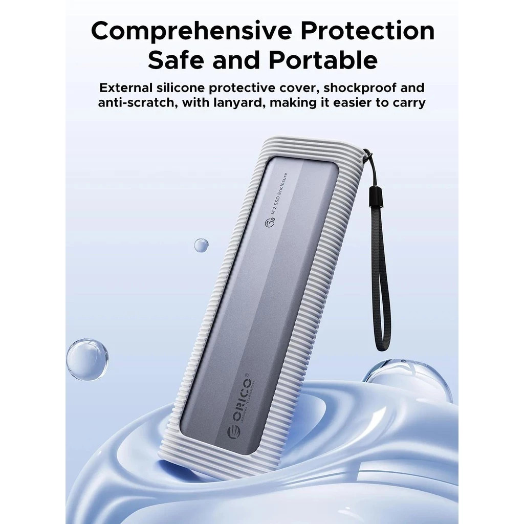 ORICO AXM2S-G2 M.2 NVMe & M.2 NGFF/M.2 SATA SSD Enclosure With Silicone Protective Case USB-C up to 10 Gbps, 2-in-1 Cable Portable Hanging Rope. 