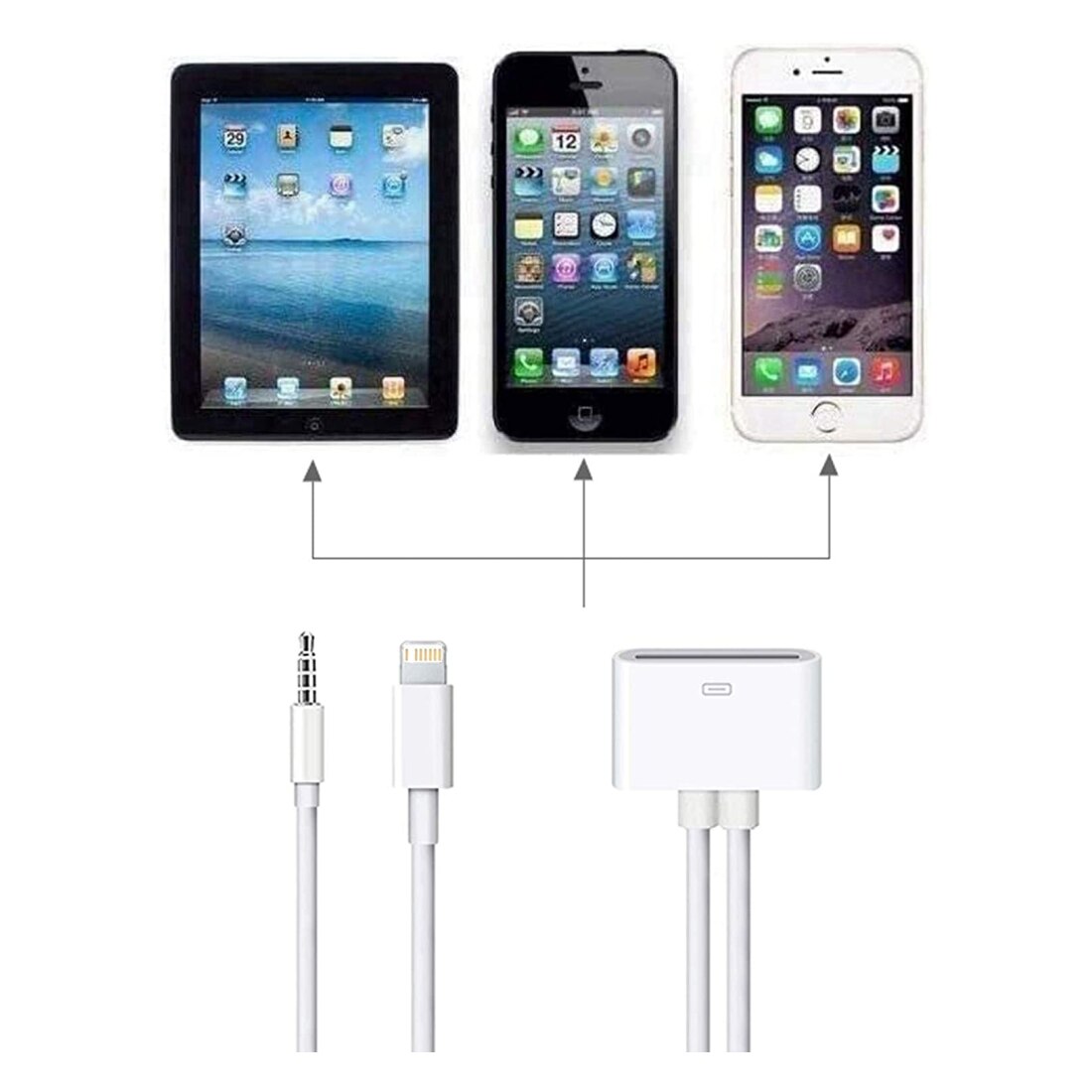 【2023】 Lightning to 30 Pin Adapter 3.5mm AUX Audio Port Support Charging Data Transmission for iPhone 6 6 Plus 5s 5c 5 4s 4 iPad iPod. 