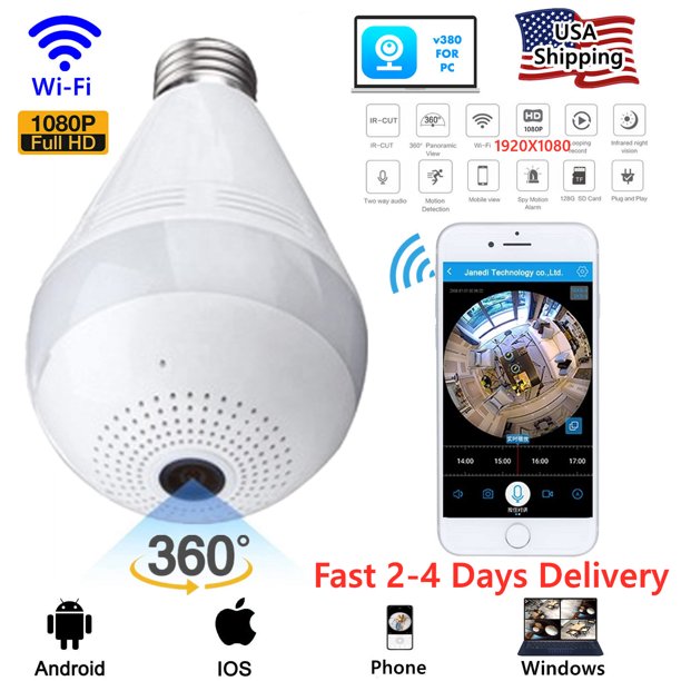 V380 PRO 360 Degree Fisheye Lens Panoramic WiFi Wireless Light Bulb Camera. 