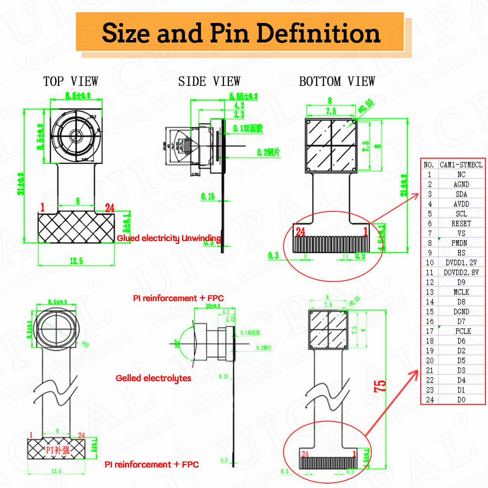 OV2640 21MM Camera Module for ESP32-CAM Camera Module 30 66 120 160 Degree Next 850nm Night Vision 24PIN 0.5MM Pitch. 