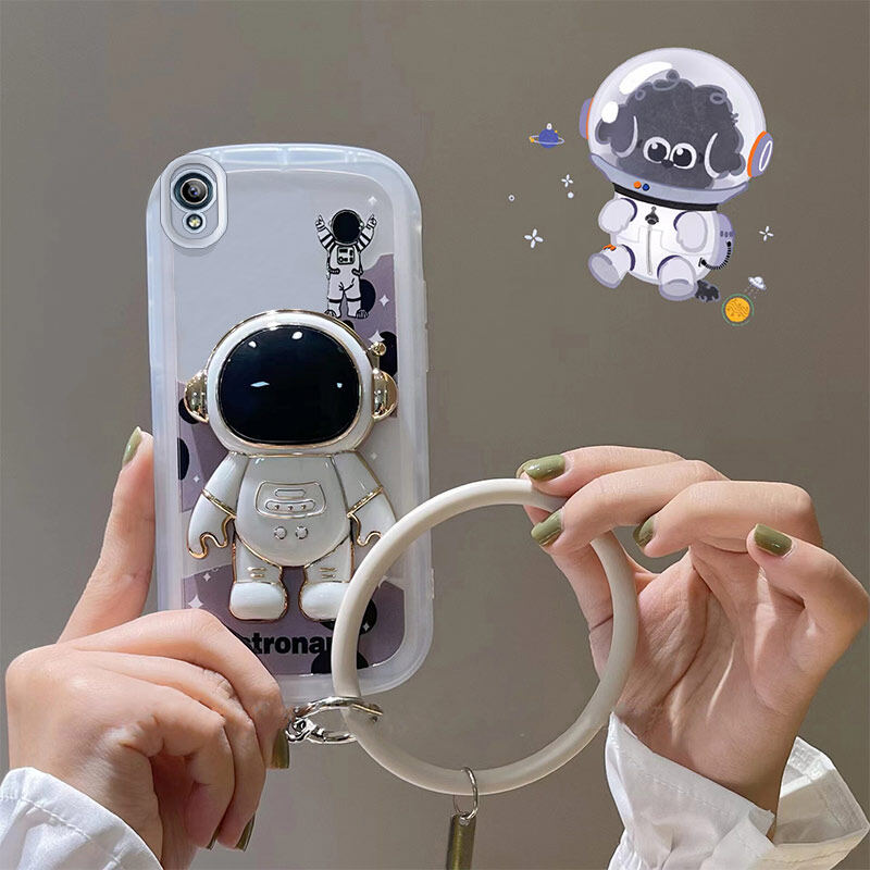 AnDyN Phone Case For Vivo Y91C Y1S 1820 Astronaut luxury Texture Silicone Soft Shell Case with bracket and wrist strap bracelet. 