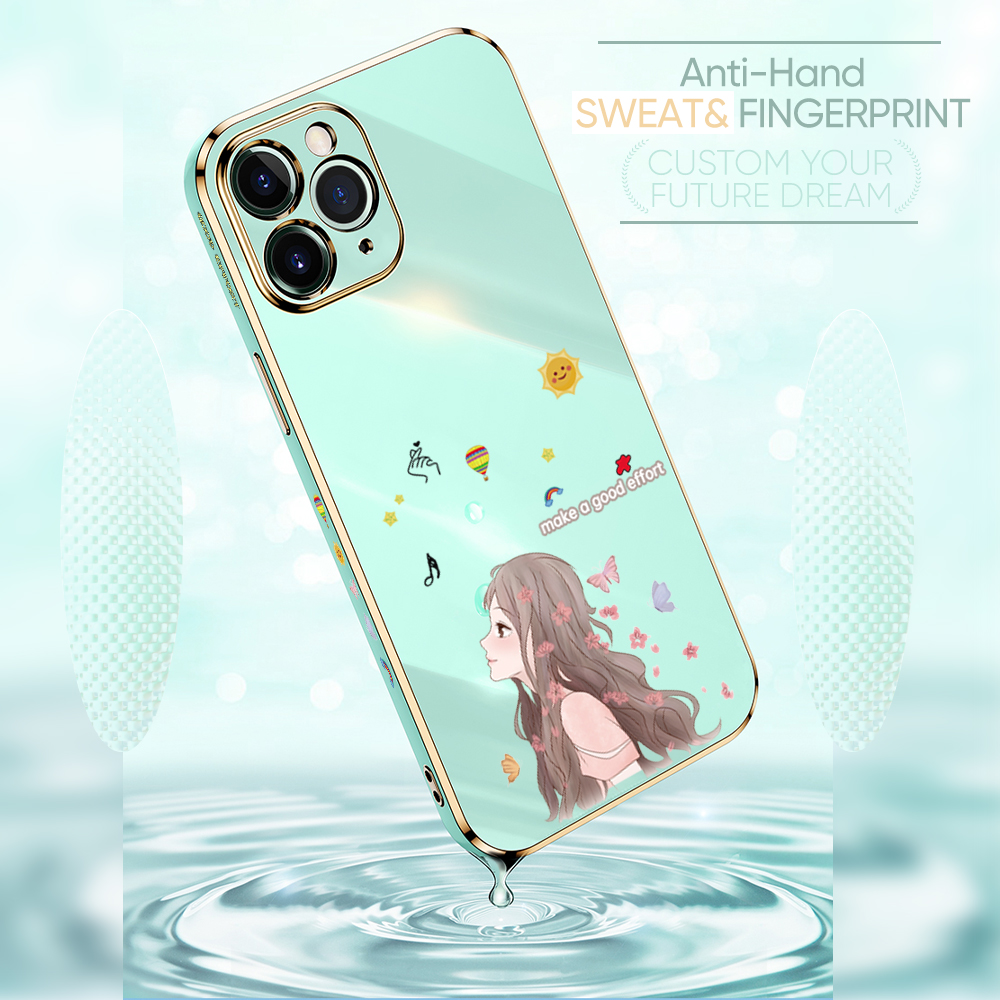 TA for Redmi Note 8 Back Cover + Free Lanyard Charming Girl Luxury 6D Plating Case Side Pattern Soft Silicone Square Phone Cases. 