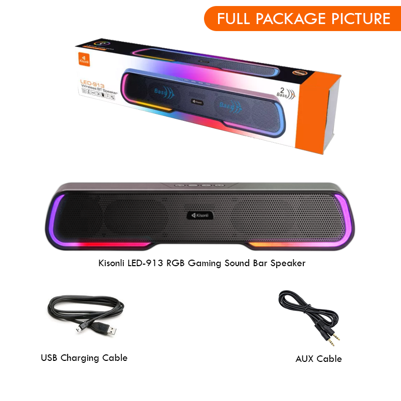 Bluetooth Speaker Soundbar Kisonli LED-913 RGB Gaming Soundbar - Portable Soundbar with RGB Lighting - Elevate Your Audio Experience and Gaming. 