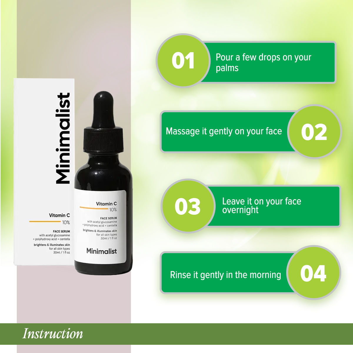 Minimalist 10% Vitamin C Face Serum for Glowing Skin (Beginner Friendly Potent Vitamin C Formula). 