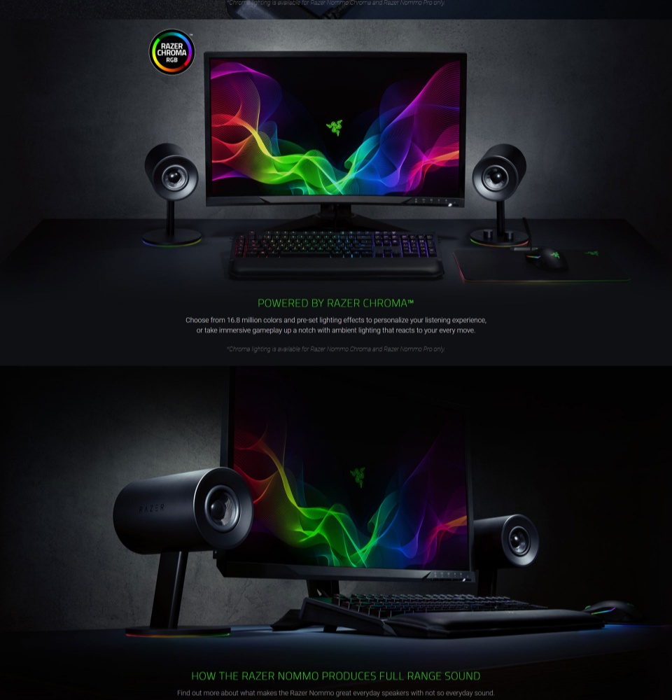 RAZER Nommo Chroma 2.0 PC Speakers with Full Range Sound 3.5MM and USB Audio Connection Chroma RGB Computer Speakers. 