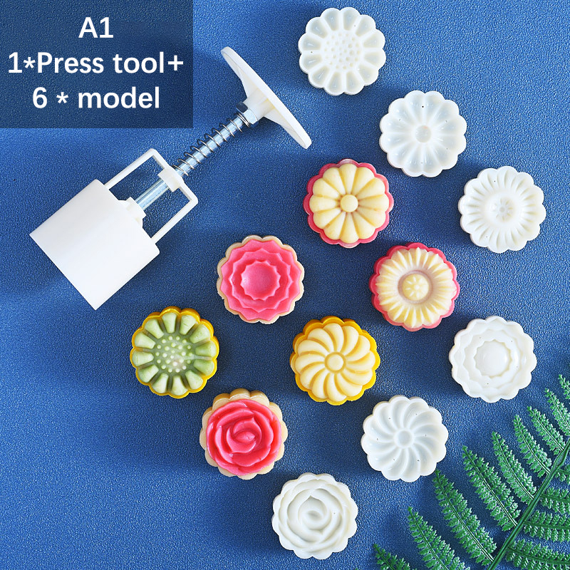 1set Flower Patterns Moon Cake Mould 3D DIY Mooncake Mold Baking Decor Tool. 