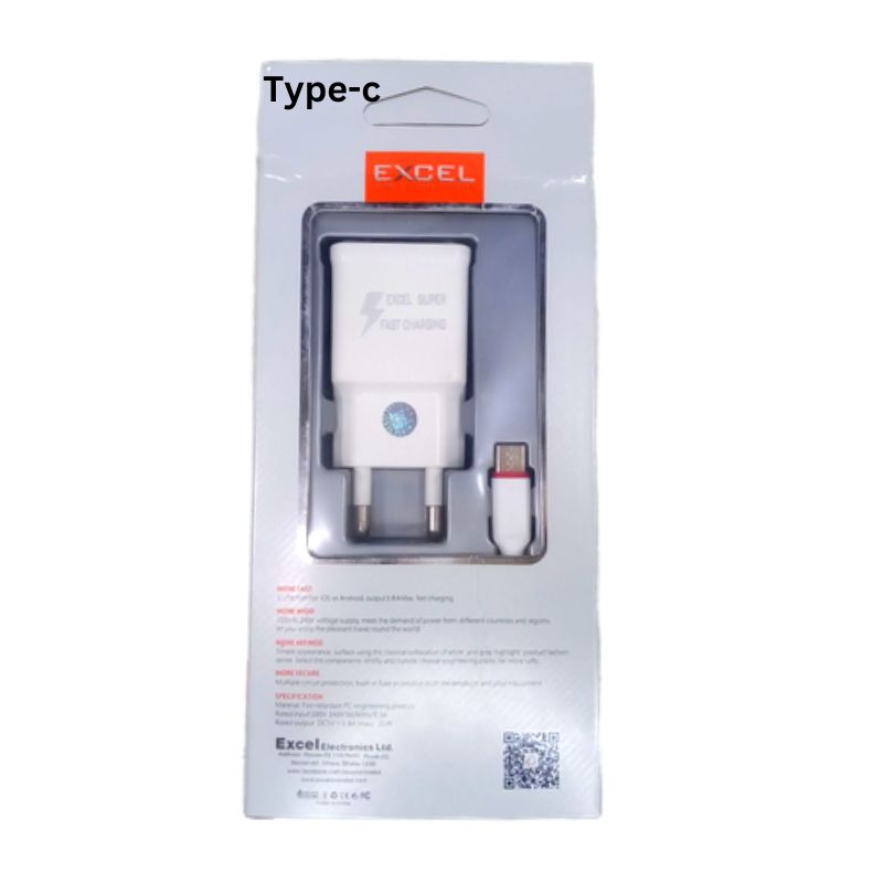 Excel E103 Ultra Fast Charger 3.8A Charging Adapter 21W Fast Charging Quick Charge 3.0 With Fast Cable. 
