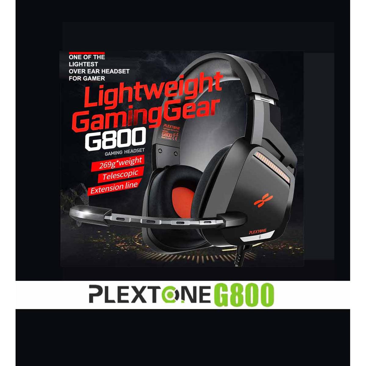 PLEXTONE G800 Gaming Headset, Over-Ear Headphones with Volume Controller, Retractable Microphone, Deep Bass and HD Sound Quality, All Device Support (Black)