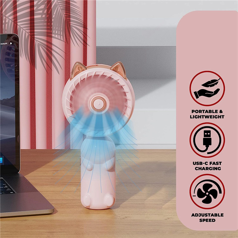 1 PCS Portable Hand Held Fan Foldable Small Fan with Cat Ears with USB Rechargeable Battery (Green). 