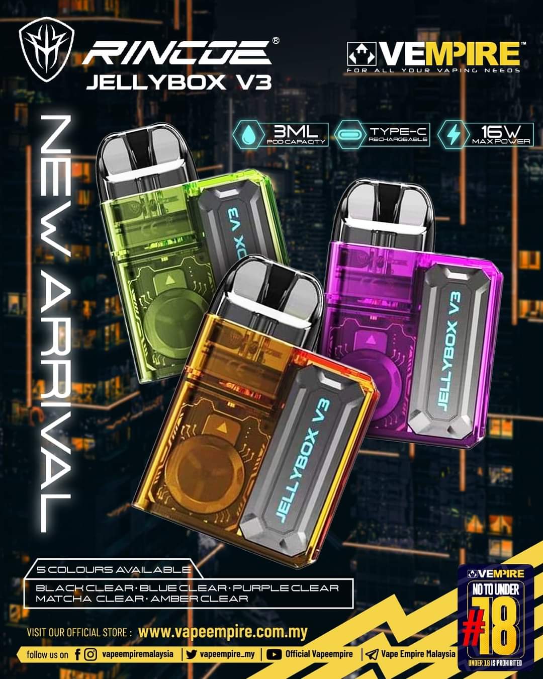 JellyBox V-3 Vape E Cigarette Random Colour (60ml FlvJuice Free)