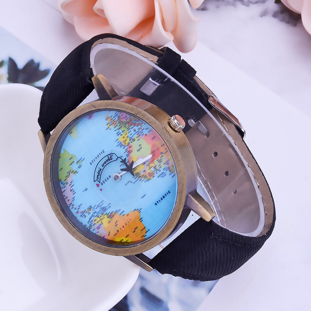 Creative World Map Plane Unisex Pointer Quartz No Numbers Party Wrist Watch. 