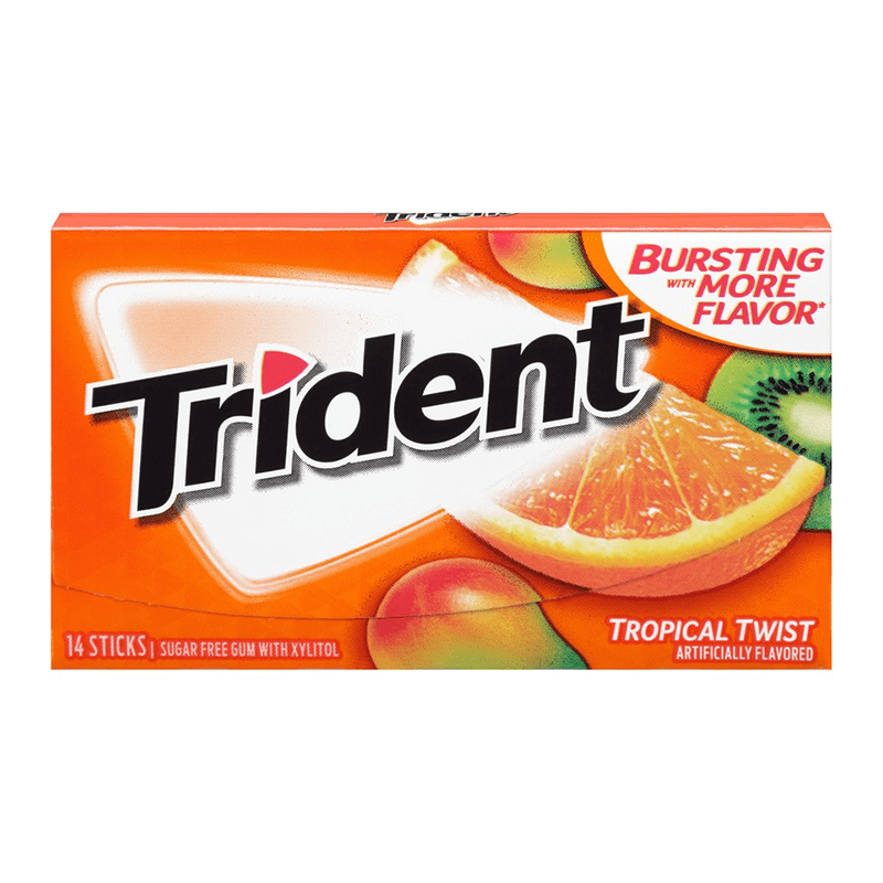Trident Sugar Free Chewing Gum Tropical Twist, 14 Sticks. 