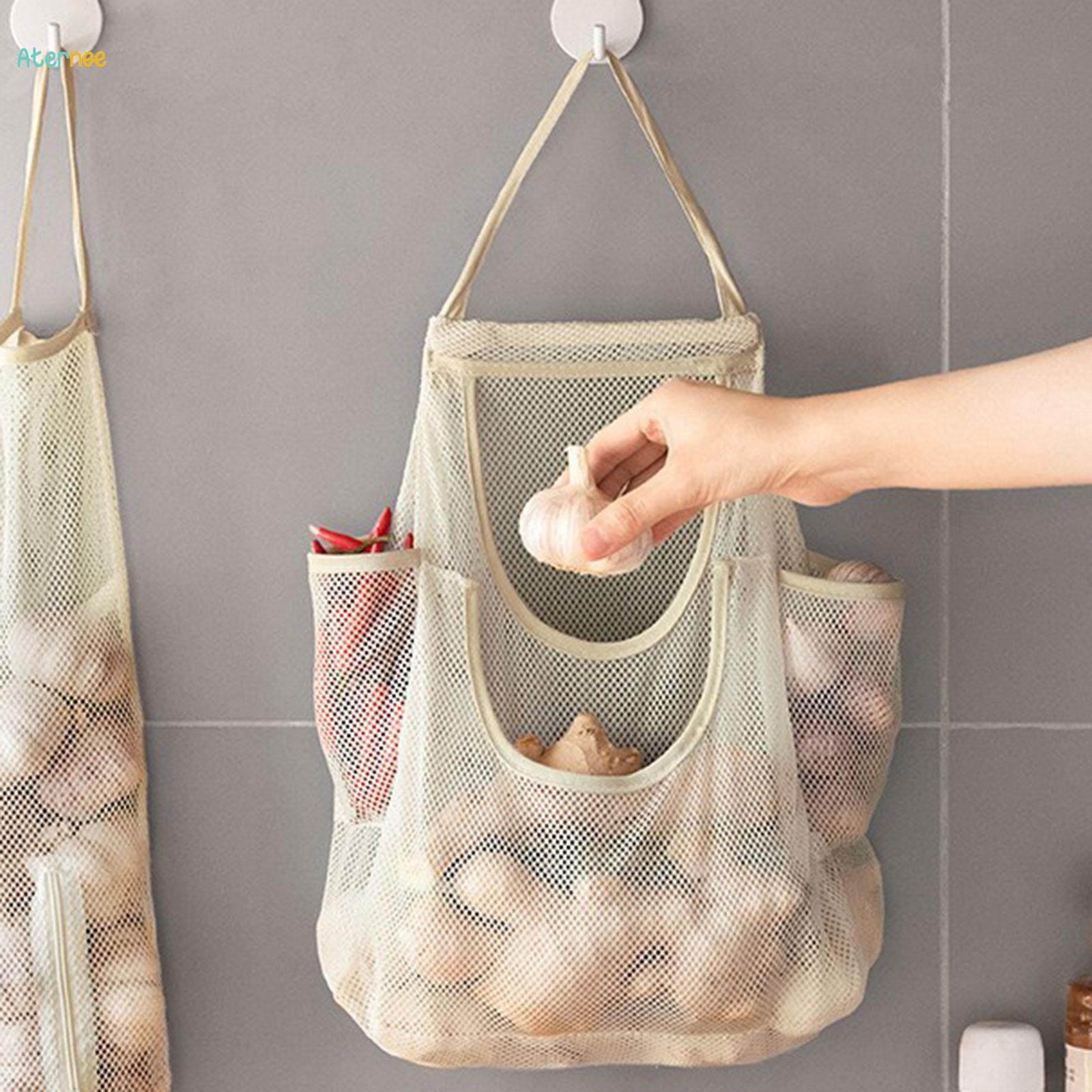 Mesh Garlic Net Bag Reusable Mesh Bag with Handle for Onions Fruit Potatoes. 