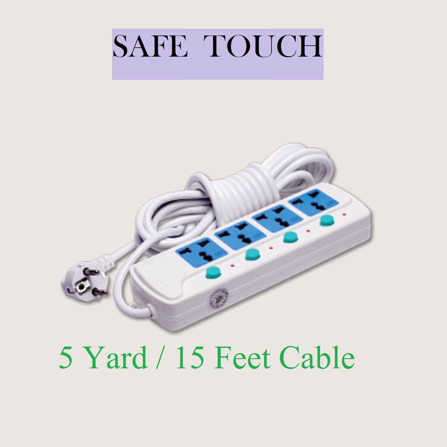 SAFE TOUCH ST-814 Multiplug 4 Port Extention Socket White Multi Plug. 