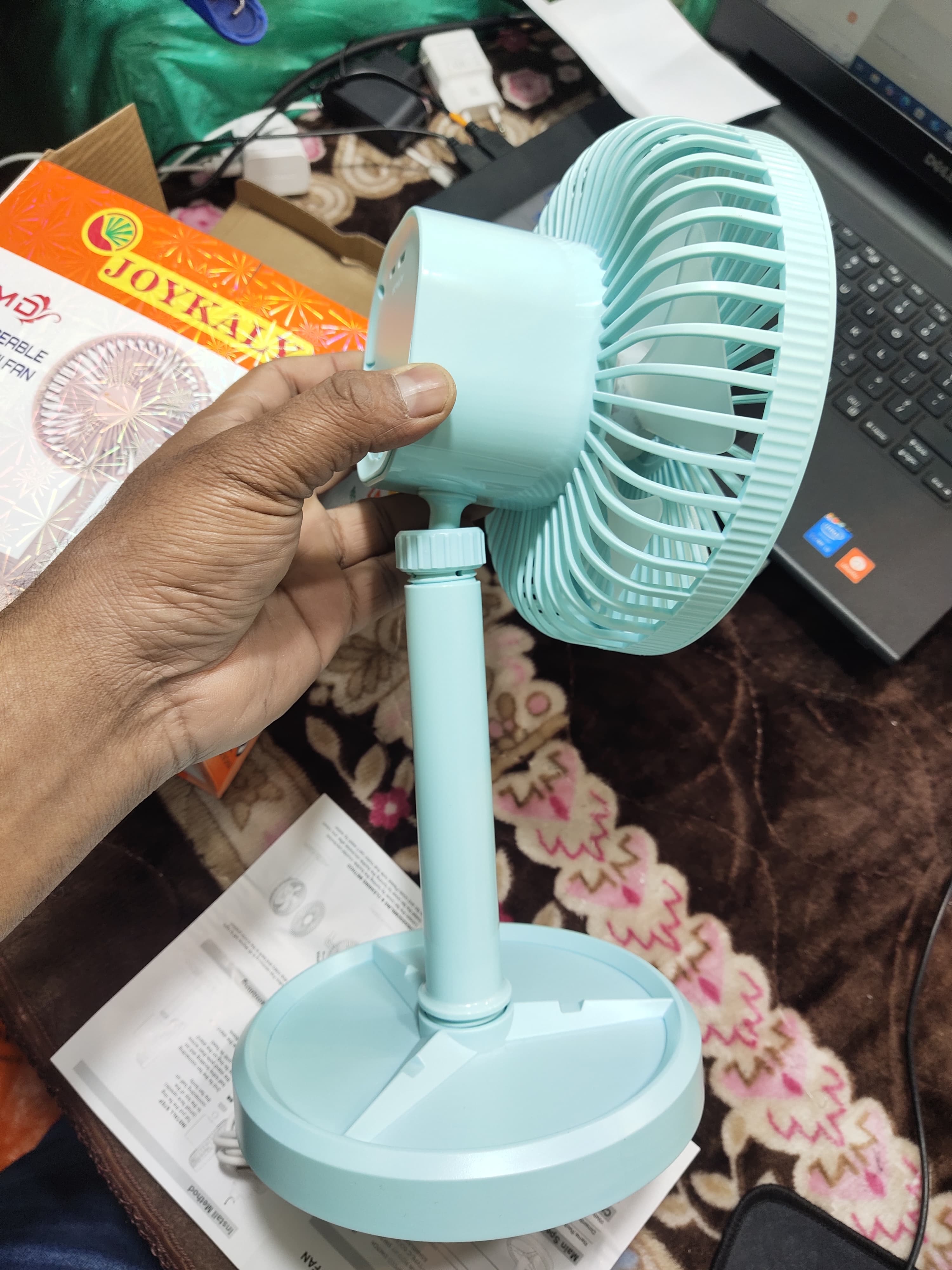 JOYKALY YG-712 Rechargeable Lithium Battery Strong Wind Portable Desk / Table Fan. 