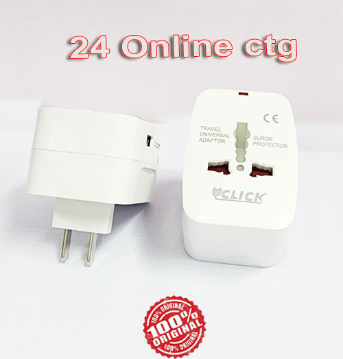 Click, 1 USB Port World Travel AC Power Charger Universal Plug Adapter, US Plug to UK/US/AU/EU/CA converter Dual-Purpose. 