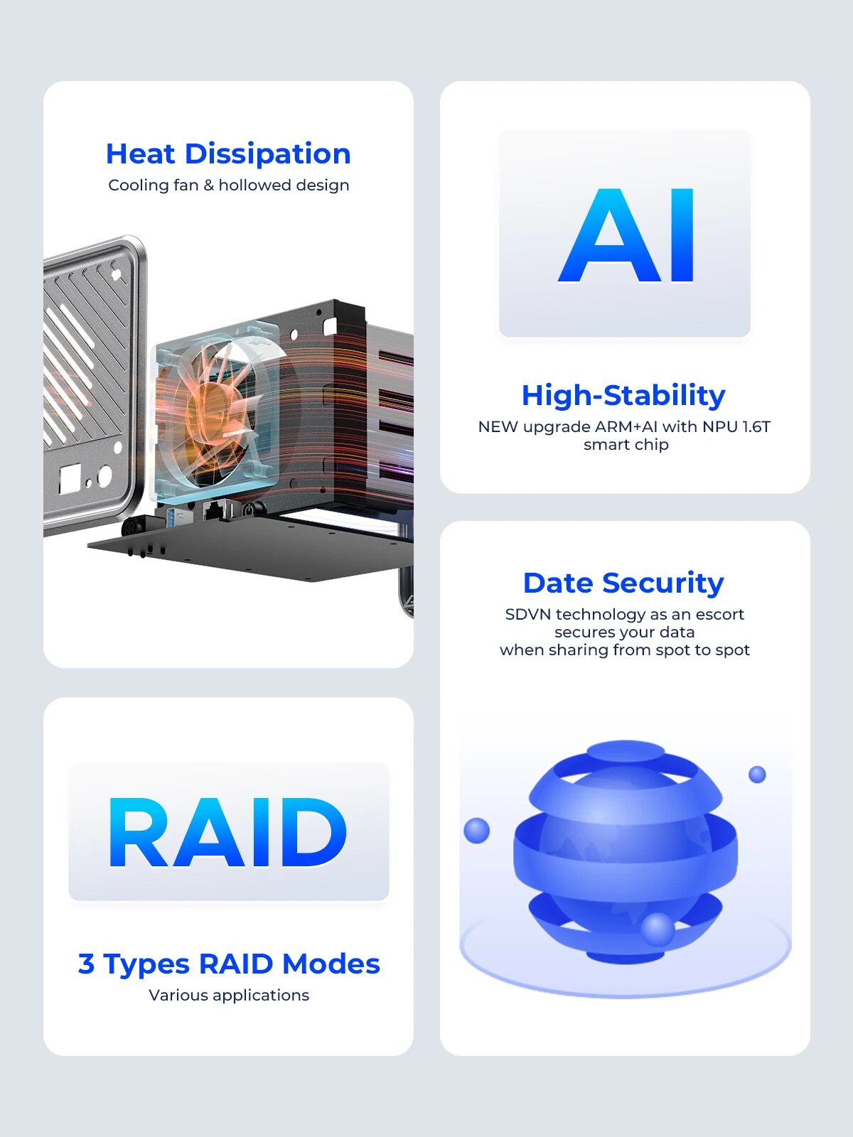 ORICO MetaCube Household Storage Type-C 3.5" HDD/SSD Dual-bay NAS with Automatic Backup Remote Access with Offline BT Download. 