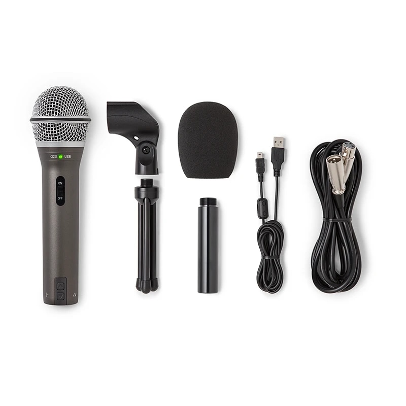 Samson Q2U Handheld Dynamic USB Microphone with XLR Headphones port mic for podcasting radio and YouTube videos. 