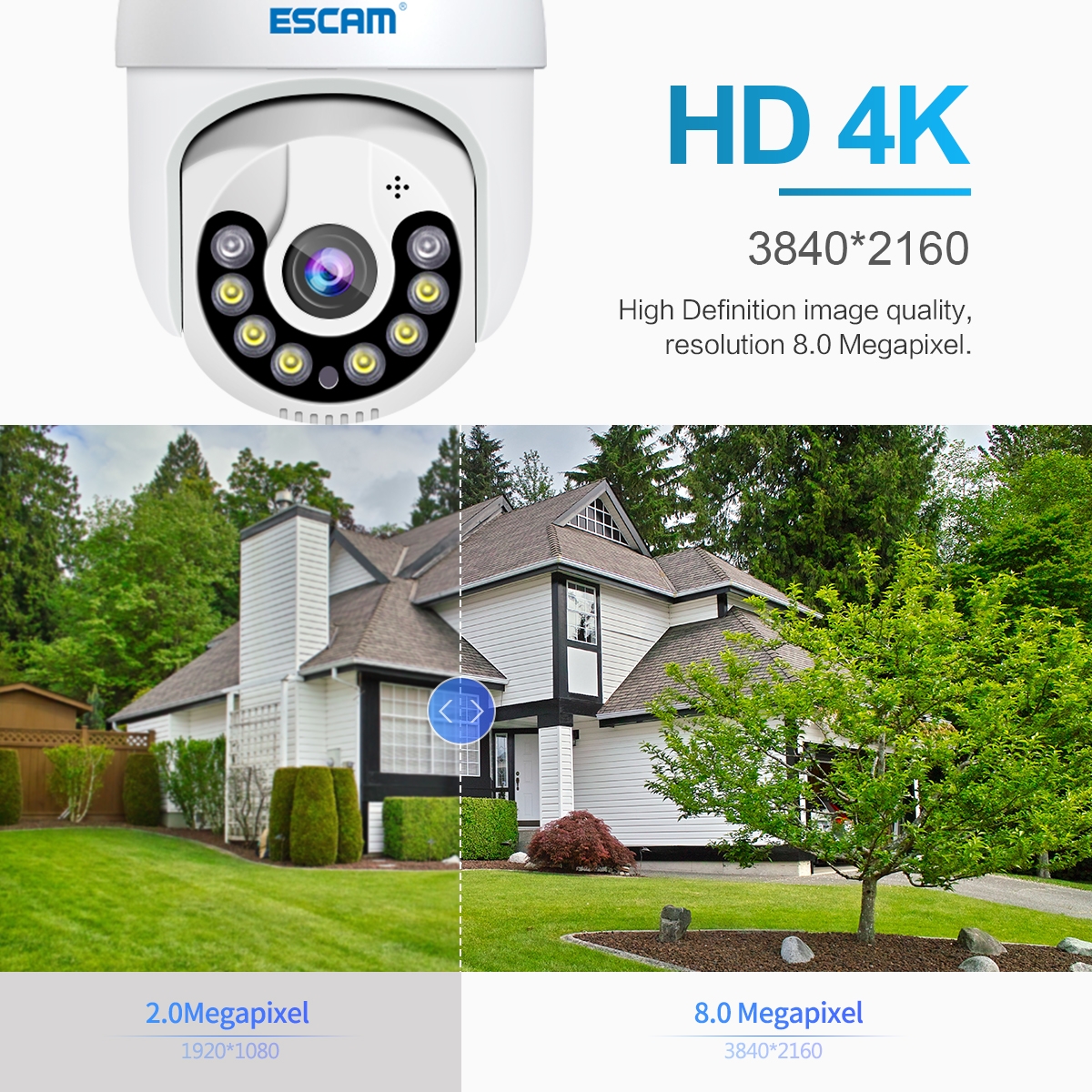 (Ready Now)ESCAM QF800 H.265X 8MP AI Humanoid Detection Auto Tracking Waterproof WiFi IP Camera,UK Plug. 