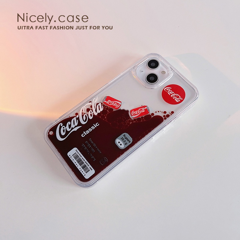 Floating Coca Cola Flowing Liquid Quicksand Phone Cases for iPhone 14 13 Mini 12 11 Pro Max X Xr Xs Max 6 7 8 Plus 12Mini Se Acrylic Shockproof Bumper Back PC Cover Mobile Casing. 