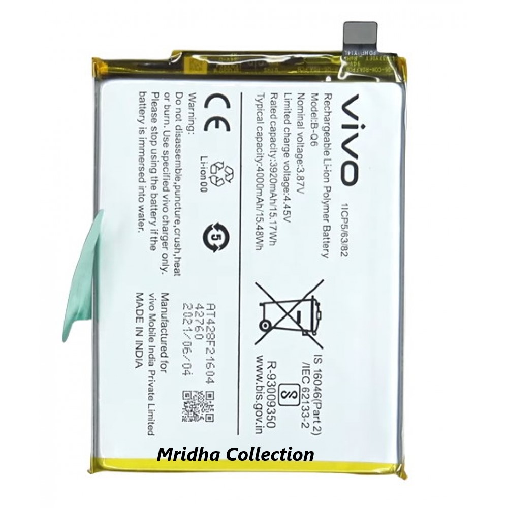 vivo V21e 5G  V2055 Battery Lithium Polymer / Lithium-ion Replacement Battery With 4000mAh Capacity B-Q6. 