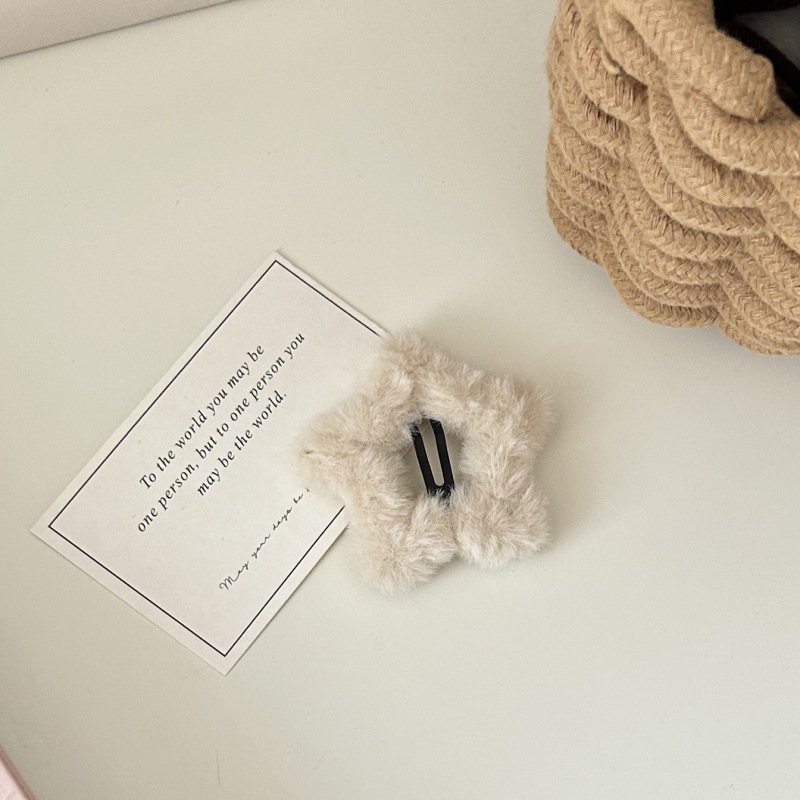 Milk Coffee Color Cute Hairpin Girls Plush Five Pointed Star Hairpin