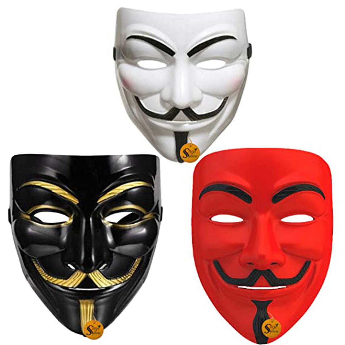Sage Square Red, Black & White Vendetta Comic FACE MASK Fawkes Mask Anonymous VIP Edition Face-Mask Perfect Fit Cosplay Protest V for Vendetta DC Comics (Set)