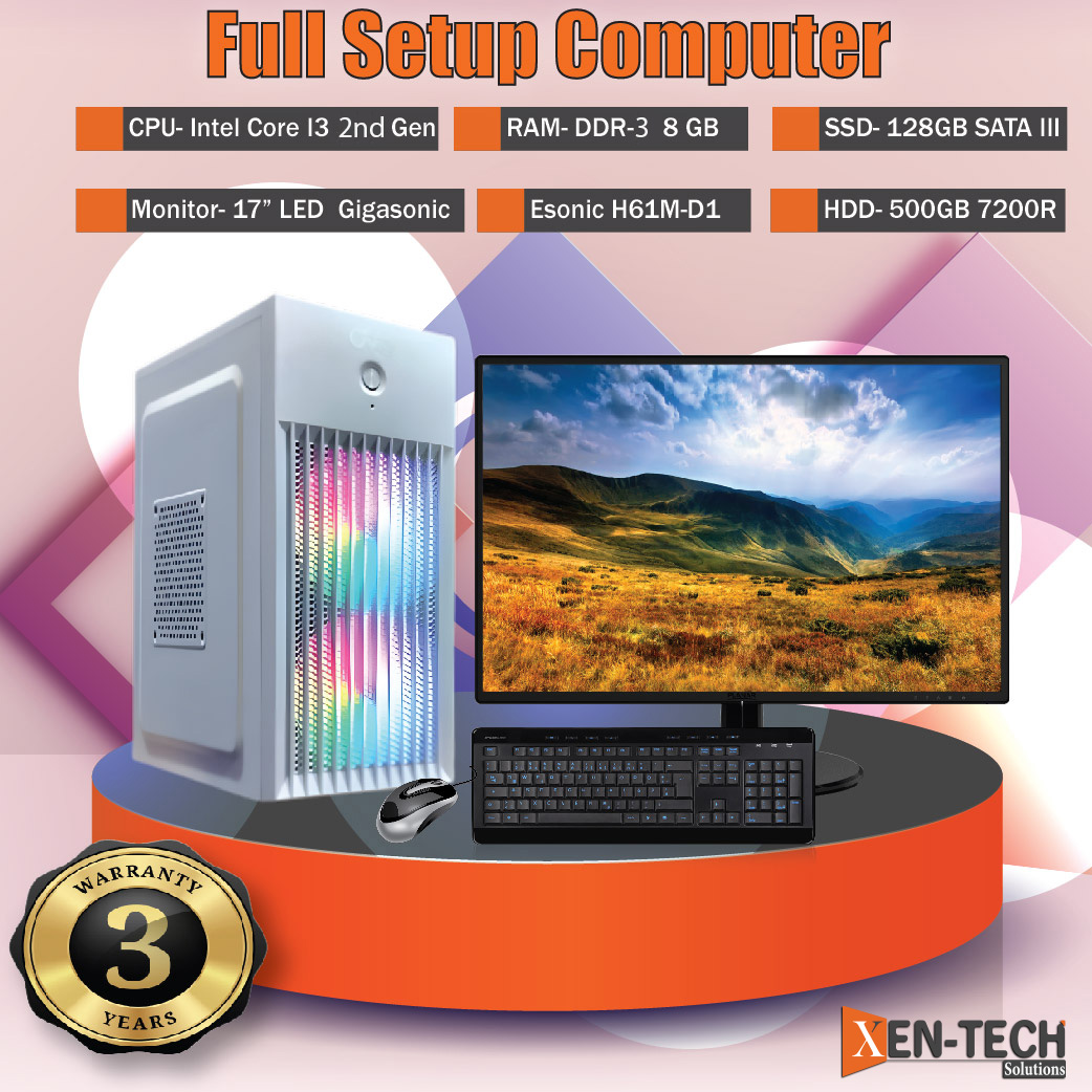 Full Set office Desktop pc Core I3 / 128GB SSD OR 500GB HDD / 8GB RAM / 17inch Led Monitor 2024