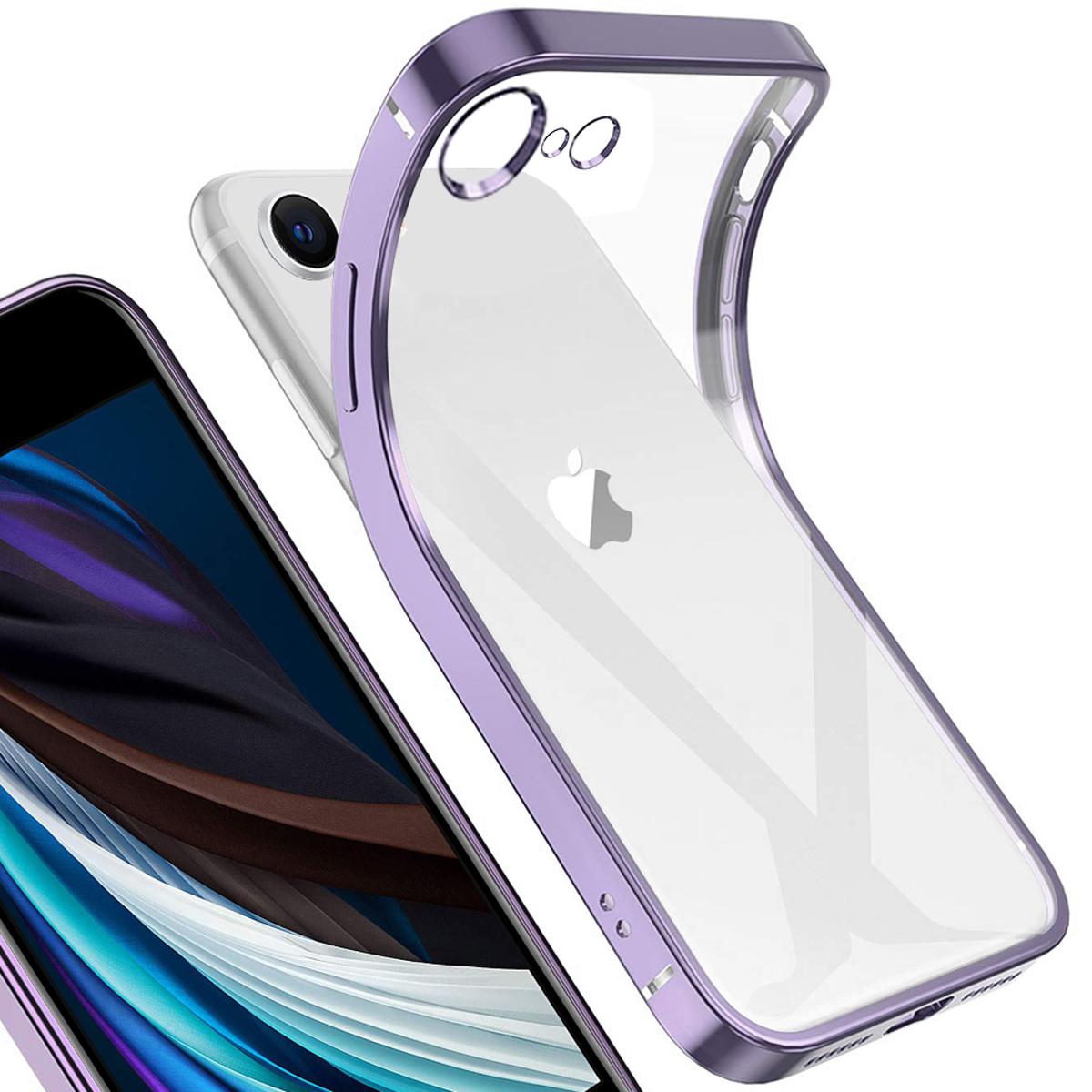 For Apple iPhone SE 2020 Lightweight Transparent Crystal Soft Gel TPU Square Plating Bumper Protective Case Cover