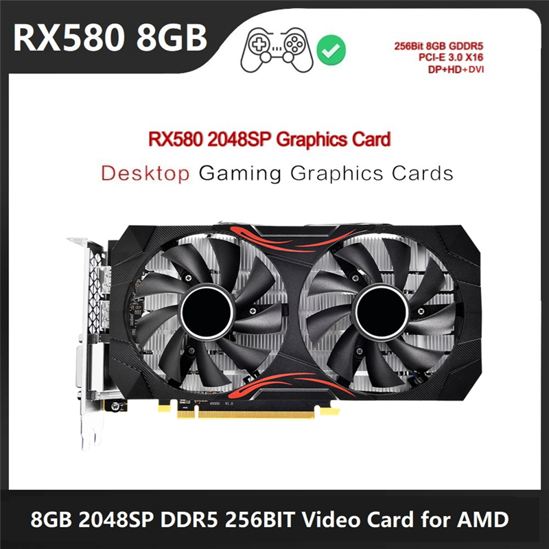 RX580 8GB DDR5 256BIT 2048SP Graphics Card 8Pin Dual Fan for AMD Mining Game Graphics Card. 