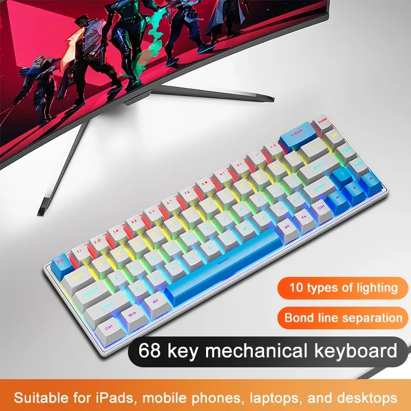 SKYLION K68 Wired Mechanical Keyboard 10Kinds of Colorful Lighting Gaming and Office For Microsoft Windows and Apple IOS System. 